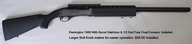 Remington 7400 Barrel Stabilizer half Rail Free Float Forearm Larger Bolt Knob